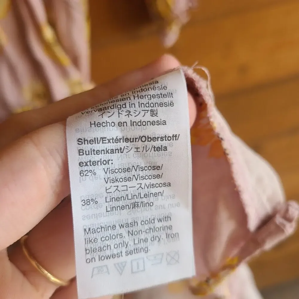 Madewell Linen Dress Pink Dutch Danelions Pink Floral Wrap Dress XS Boho Cottage - Picture 6 of 6